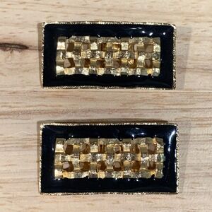MCM Musi Shoe Clips Women OS Gold Black Enamel Basketweave Vintage Accessory
